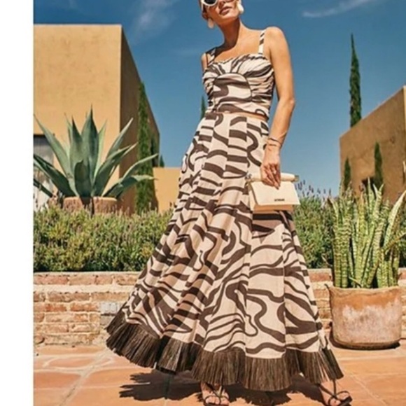 ANTONIO MELANI Dresses & Skirts - Antonio Melani x M.G. Style Somers Swirl Print Linen Blend Straw Trim Two Piece